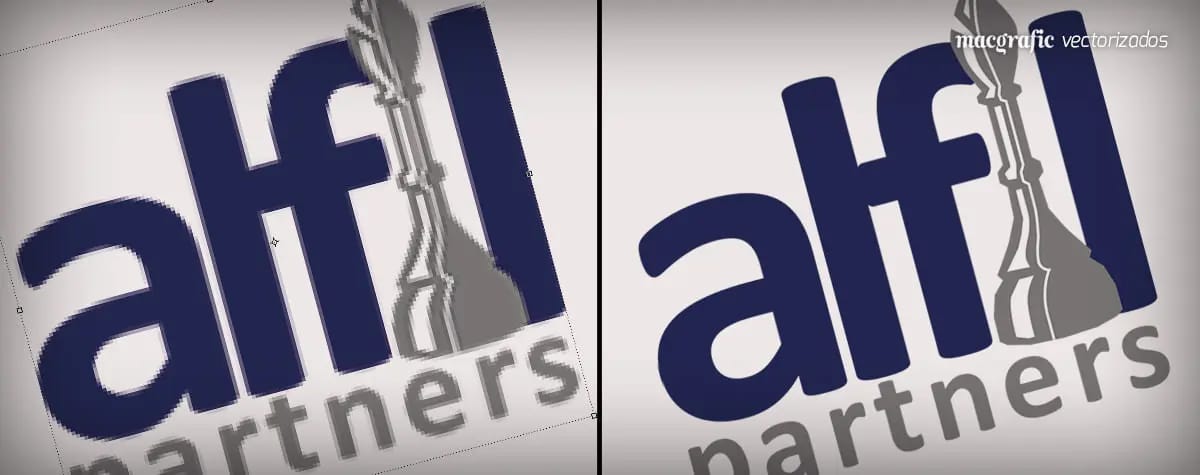 Logotipo de Alfil Partners, antes y después de vectorizar