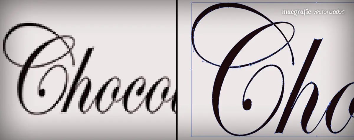 Logotipo caligráfico «Chocolate», antes y después de vectorizar