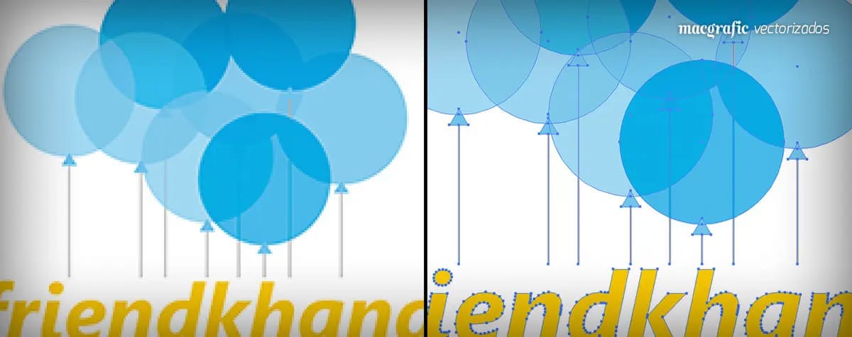 Logotipo de Friendkhands con globos translúcidos, antes y después de vectorizar